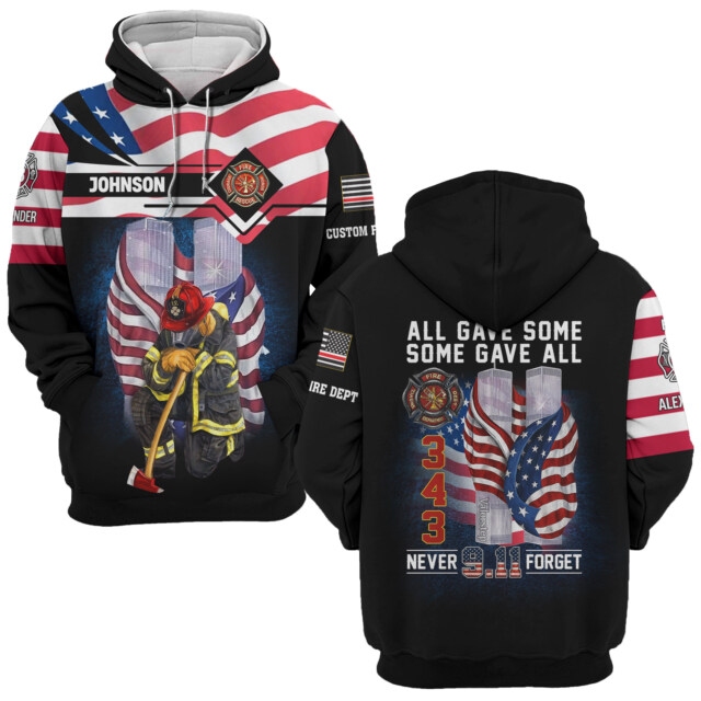 Custom Dept & Text Honoring the 343 – Firefighter Remembrance #DQH0090 - AOP Hoodie
