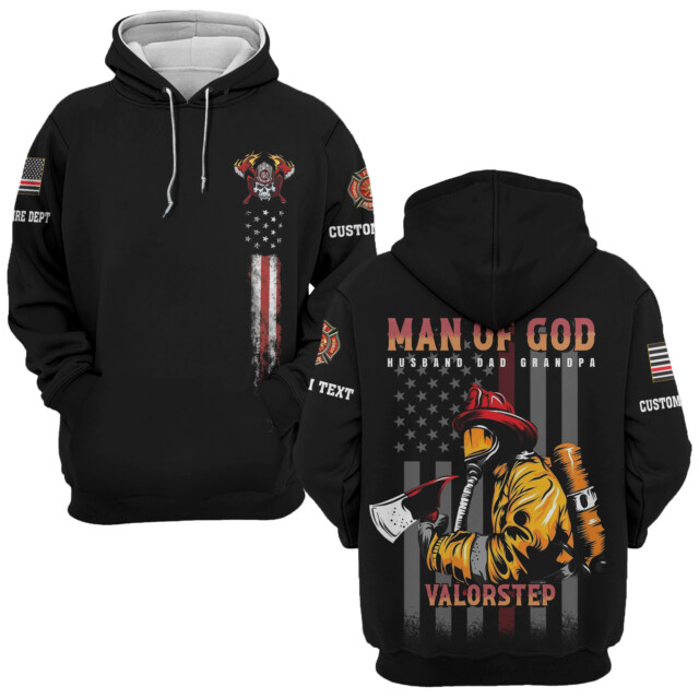 Custom Text & Dept Man Of God Firefighter #DQH0174 - AOP Hoodie