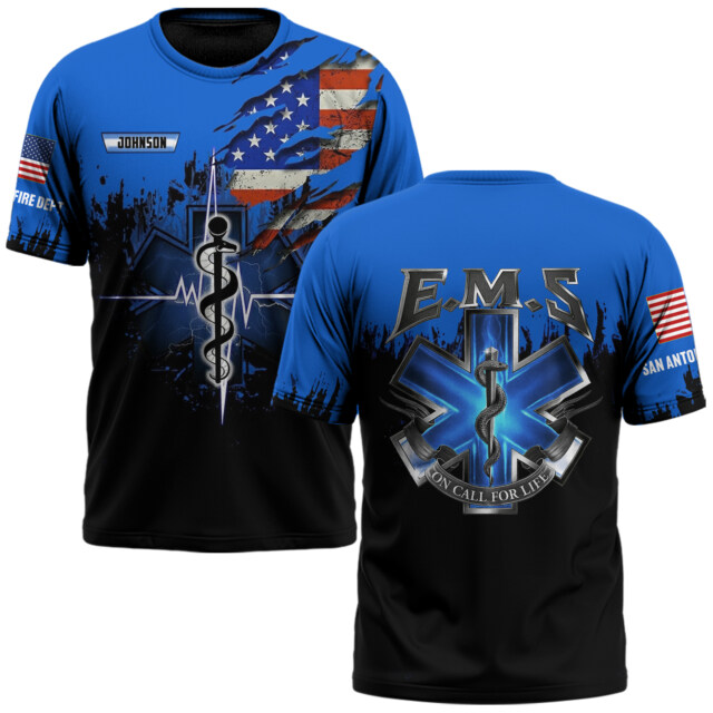 Custom Name & Department EMS Duty Never Ends #DQH0584 - AOP T-shirt