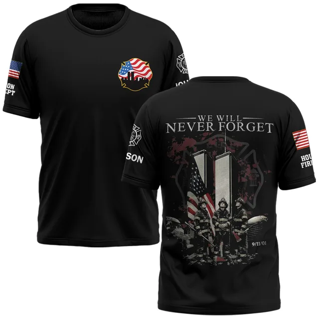 Custom Name & Department We Will Never Forget 911 Firefighter Tribute #DQH0564 - AOP T-shirt