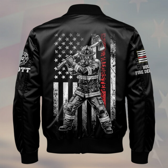 Custom Name & Number & Department  Red Line Defender Firefighter #DQH0259 - AOP Bomber Jacket