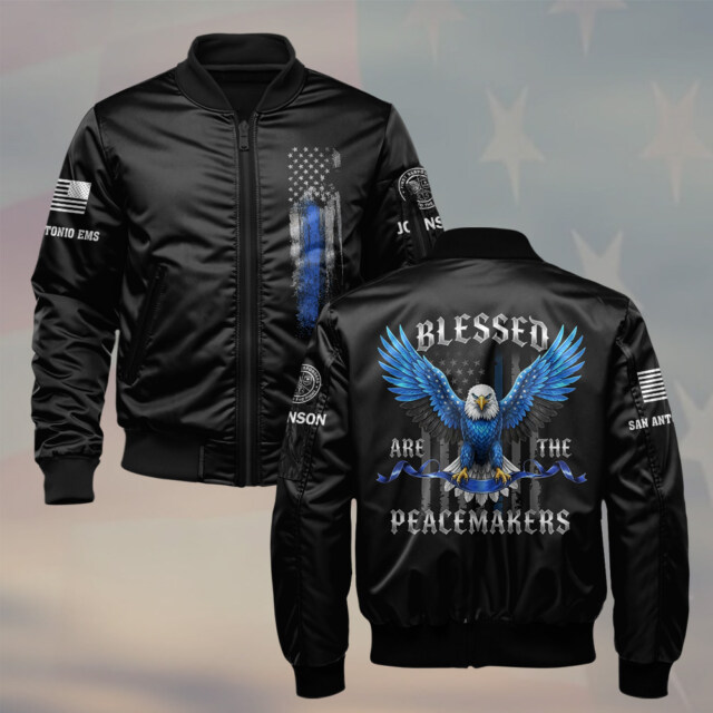 Custom Name & Station Blessed Are The Peacemakers America Pride #DQH0559 - AOP Bomber Jacket
