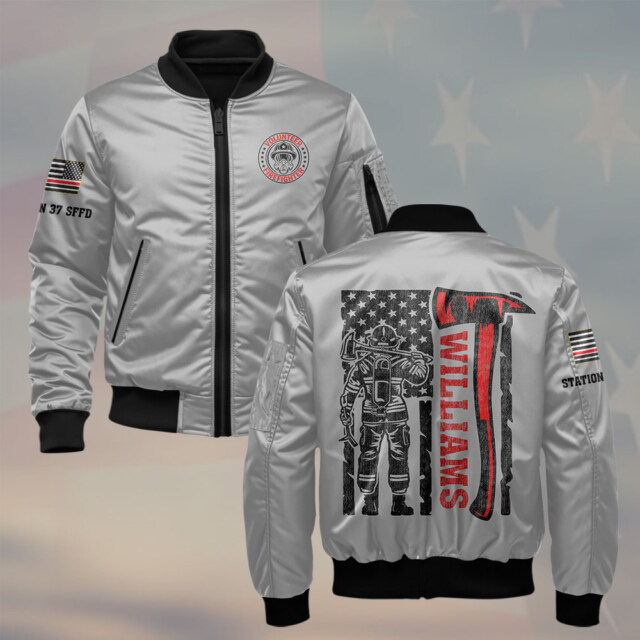Custom Name & Fire Dept Volunteer Strong – Tillman Axe #DQH0397 - AOP Bomber Jacket
