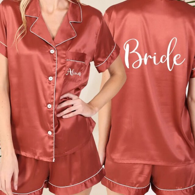 Customized Bride Bridesmaid Set Wedding Gift Bridal Satin Pjs Pajamas Pyjamas