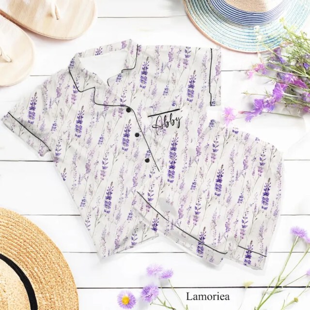 Customized Set Matching Lavender Summer Floral for Womens Pajamas Bridal Bridesmaid