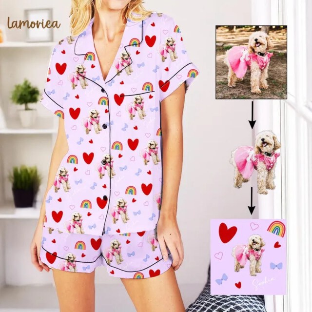Personalized Family Custom Dog Portrait Pet Lover Gift Women Pajamas Birthday Gifts Photo for Her Him