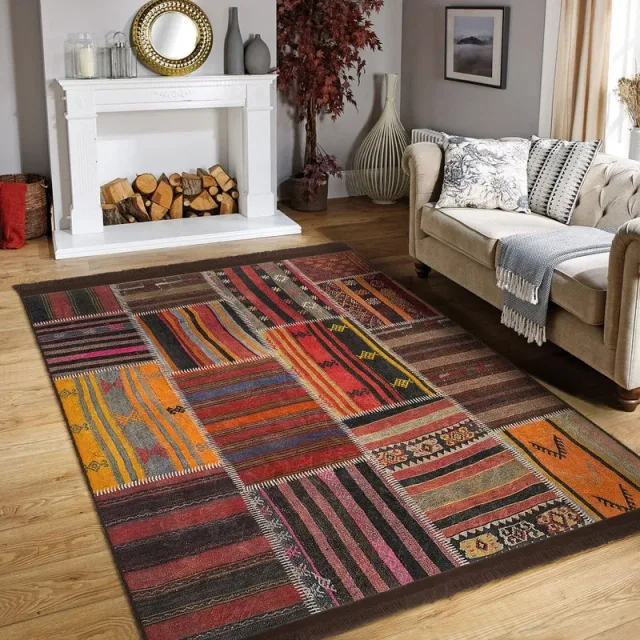 Persian Patchwork Authentic Area Farmhouse Fringed Living Room Rug Rugs Non Slip Ethnic Carpet Bestselling Carpets Housewarming Gift