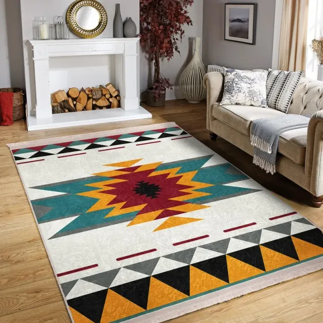 Aztec Print Multicolor Southwestern Area Rectangle Door Mat Rug Bogolan African Fringed Carpet Traditional Decor Housewarming Gift