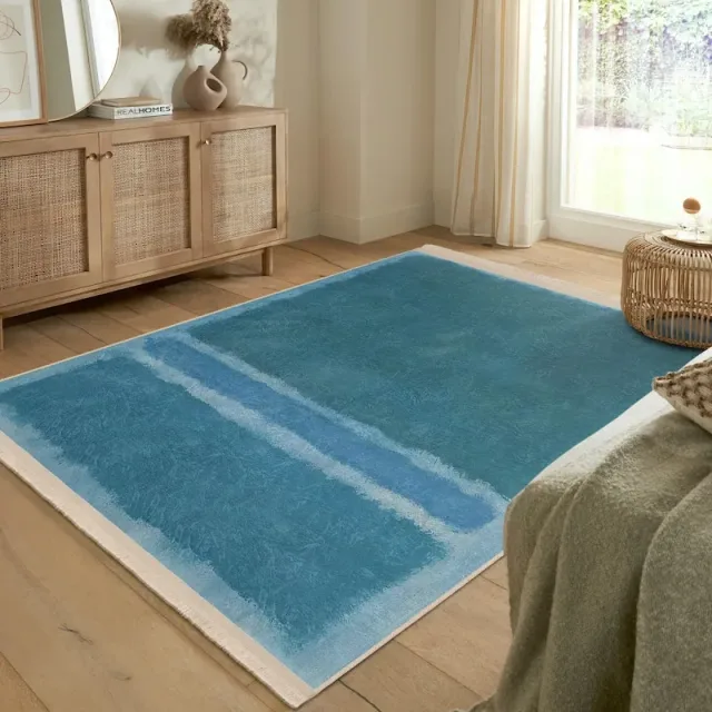 Rothko Style Blue Abstract Modern Area Art Rugs Washable Rug Rectangle Housewarming Gift Striped Runner