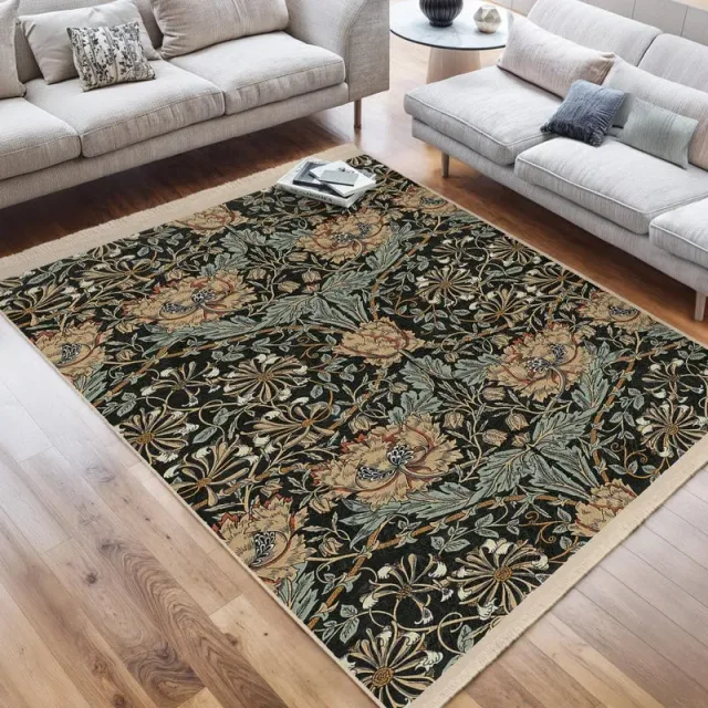 William Morris Green Floral Art Rugs Anti Slip Area Washable Rug Rectangle Housewarming Gift Colorful Living Room