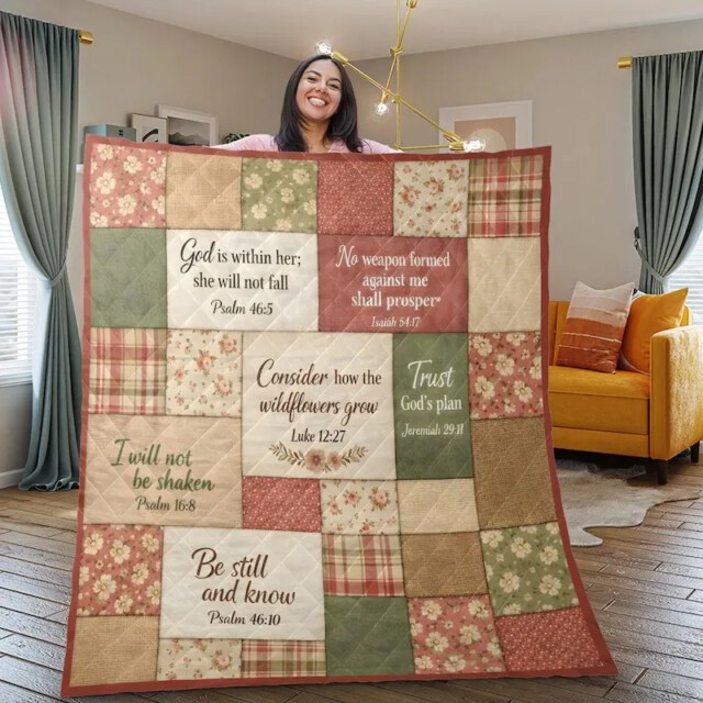 Personalized Bible Verse Quilt Inspirational Scripture Quilt Blanket Patchwork Throw Psalm Jeremiah Luke Isaiah