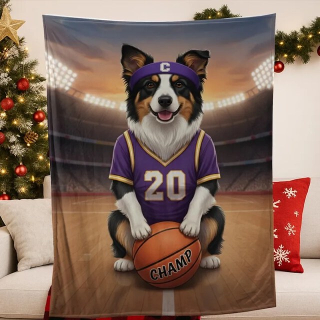 Custom Basketball Pet Portrait Fleece Personalized Throw Quilt Blanket
