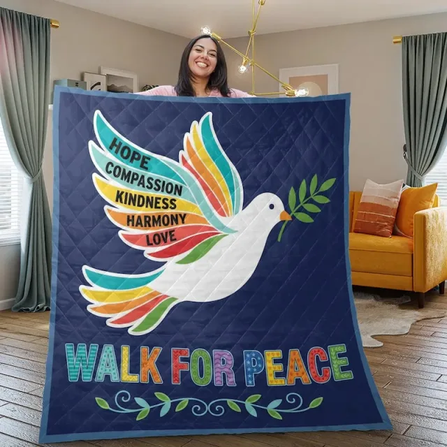 Quilt Walk For Peace Dove Rainbow Wings Olive Branch Quilt Blanket