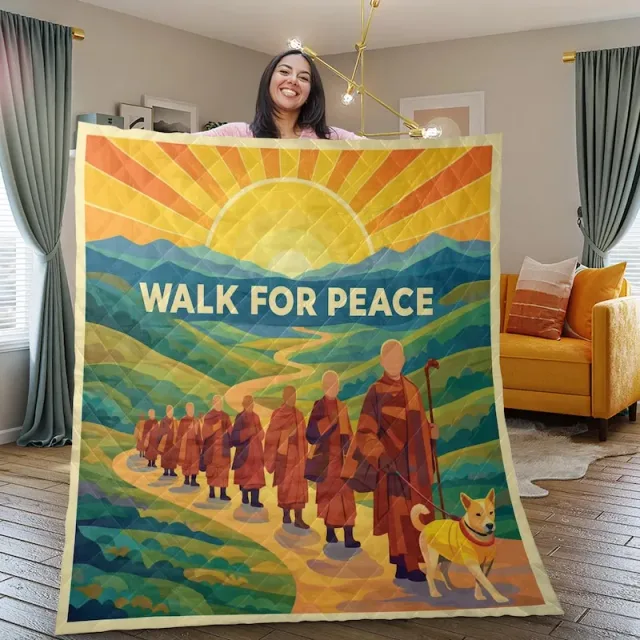 Quilt Walk For Peace Sunrise Landscape Monk Buddhist Quilt Blanket