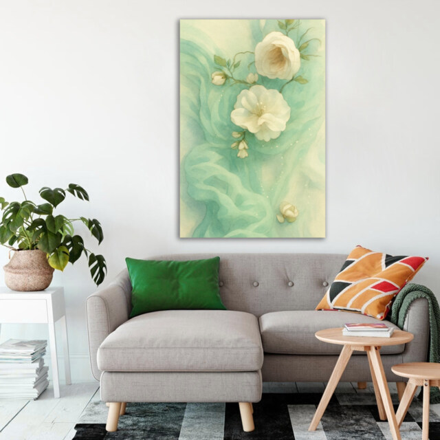 White Petals in the Green Haze – Aesthetic Art Print
