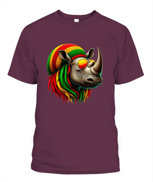 FunShiHem's Funky Rhino Rasta T-Shirt – Vibrant, Fun, and Unique Design for a Bold Look! 