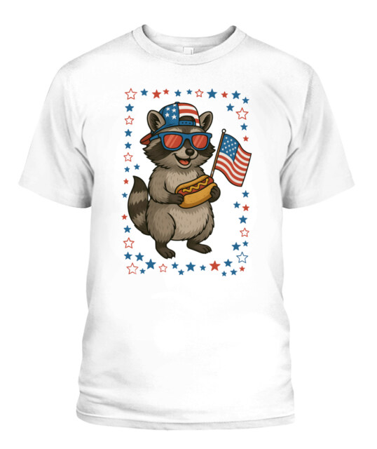 Patriotic Raccoon USA Pride Apparel Collection — Fun Red, White & Blue Tees & Hoodies
