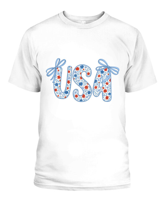 Floral USA with Blue Bows — Elegant Patriotic Apparel Collection for Summer & Holidays