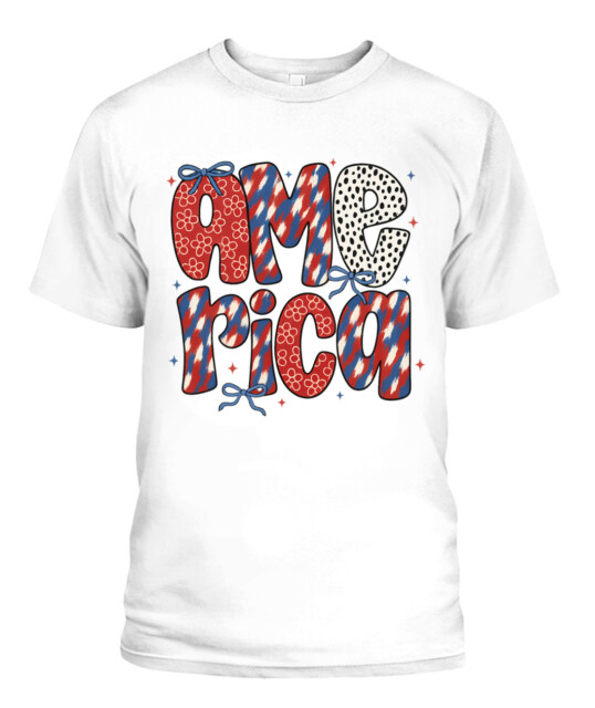 Whimsical America Patterned Lettering Apparel — Fun Red, White & Blue Patriotic Collection