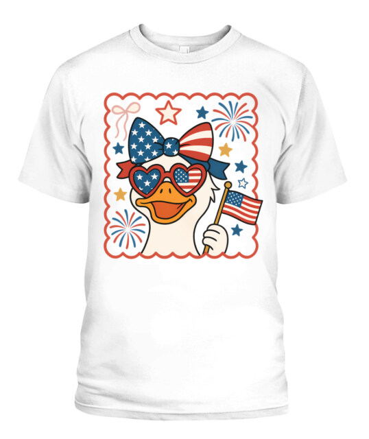 Patriotic Duck with Heart Glasses & Bow — Fun USA Pride Apparel & Accessories