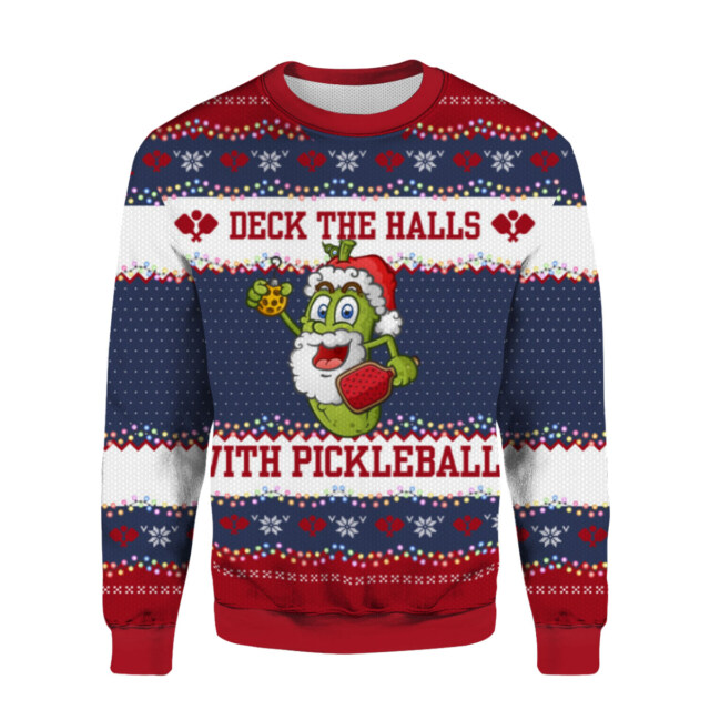 Ugly Christmas Sweater – Playful Fun with a Pickle Playing Pickleball Design