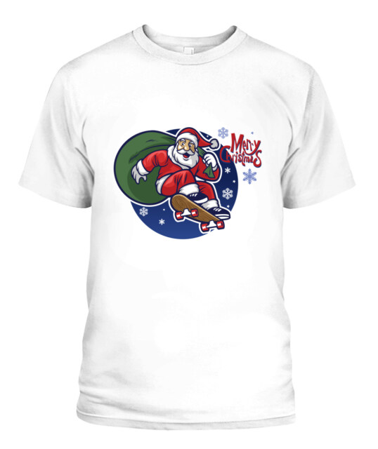 Christmas Santa Claus Skating T-Shirt - Unisex Cotton Holiday Tee | POD Print
