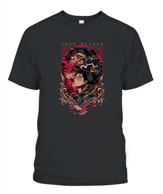 Custom POD T-Shirt Featuring Anime Eren Yeager Titan - Bold Style for Attack on Titan Fans