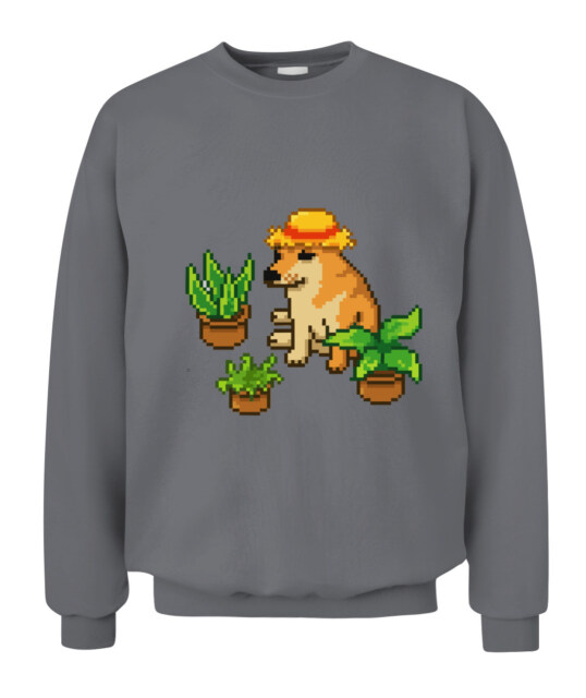 POD Sweatshirt Featuring Cheems in Luffy’s Hat – The Perfect Blend of Anime and Meme Culture