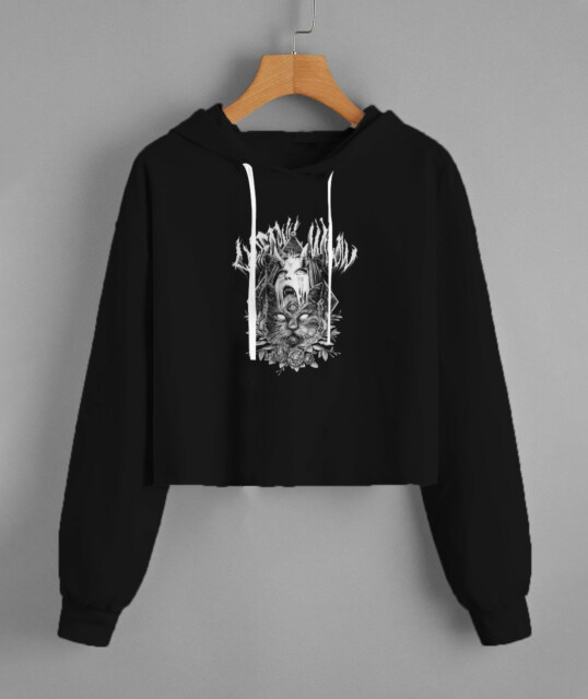 Hell Cat Lady's Fleece Cropped Hoodie