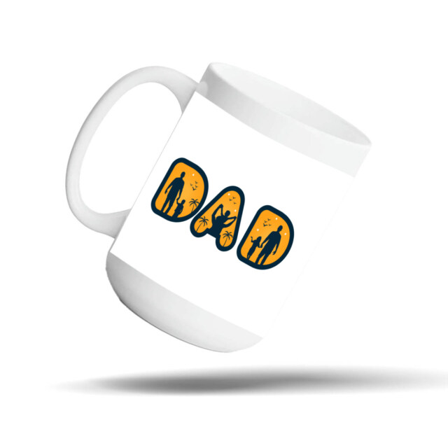 Father’s Day 15oz Ceramic Mug – DAD Sunset Silhouette Design – Gift for Dad from Son or Daughter