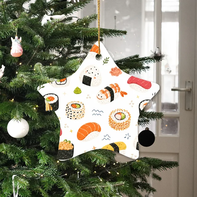 Kawaii Sushi Star Ceramic Christmas Ornament
