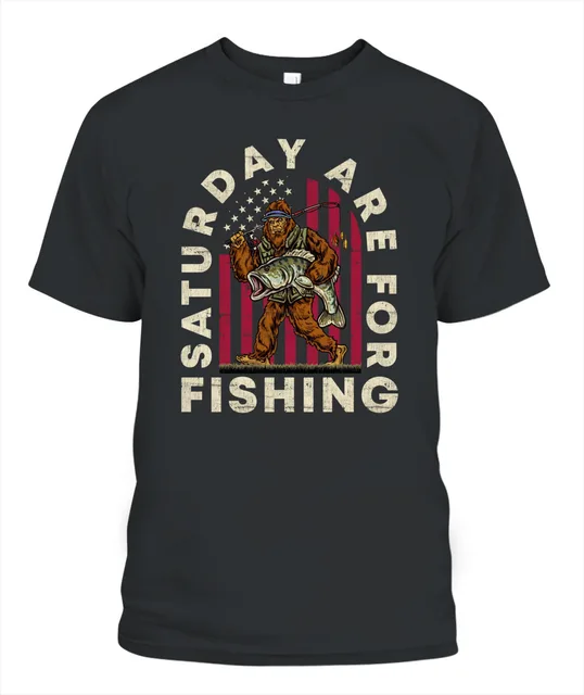 Saturdays Are For Fishing Bigfoot Funny Angler Fisherman Catching Fish Sasquatch Tee