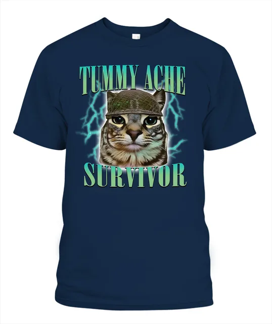 Tummy Ache Survivor Cat Comfort Colors Shirt | Funny Meme Graphic T-Shirt