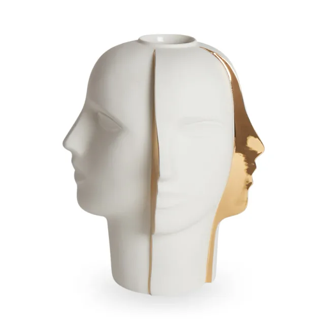 Atlas Split Vase – Sculptural Porcelain Vase with Gold Accent