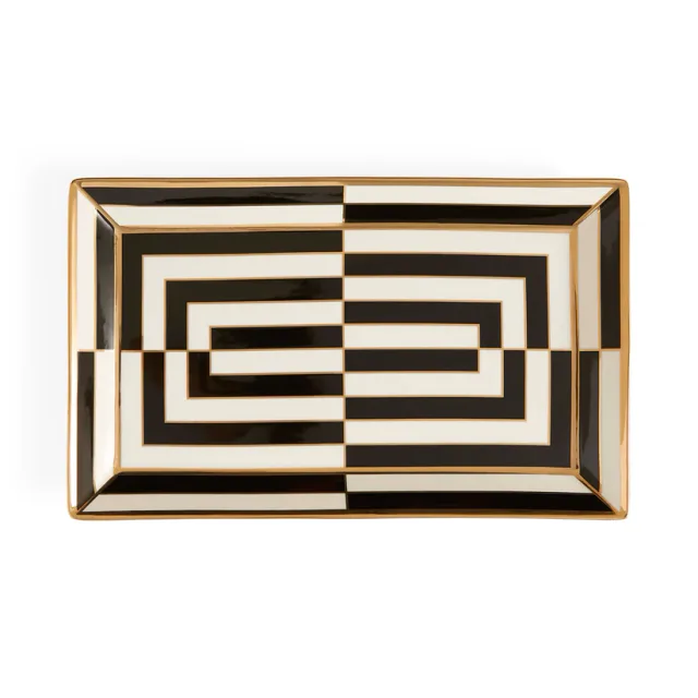 Op Art Rectangle Serving Tray – Porcelain Tray with Gold Accents