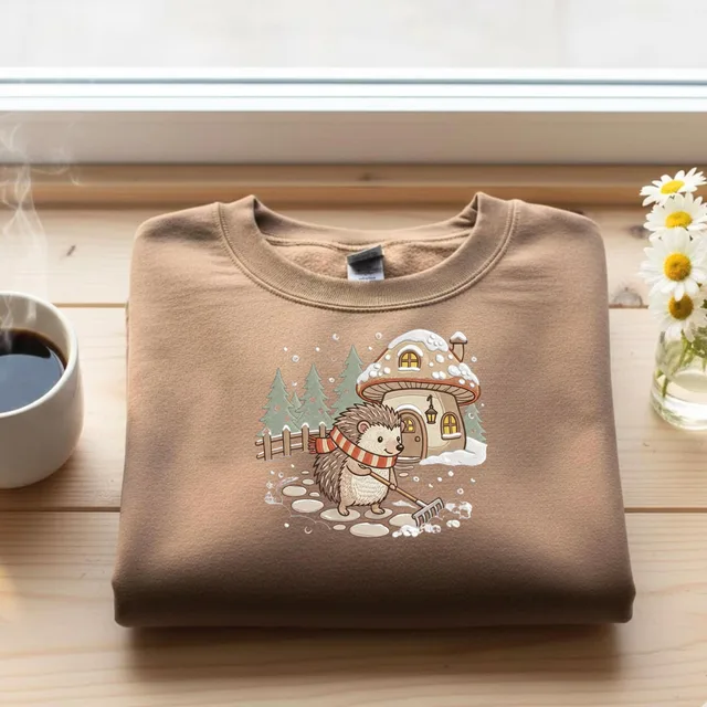 Winter Hedgehog Sweatshirt – Snowy Woodland Animal Christmas Cottagecore Cute Nature Aesthetic Graphic Crewneck Pullover
