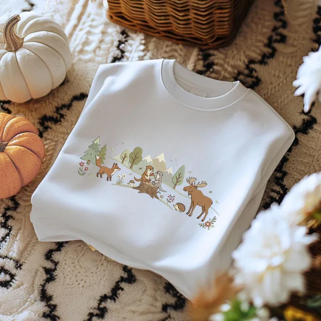 Woodland Forest Animals Sweatshirt – Fox Moose Otter Hedgehog Mountain Cottagecore Nature Aesthetic Graphic Crewneck Pullover