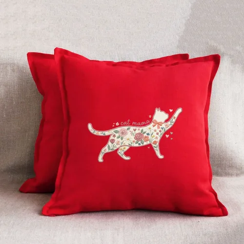 Cat Mama Floral Pillow Cover – Cute Flower Cat Design Pet Lover Decorative Cushion