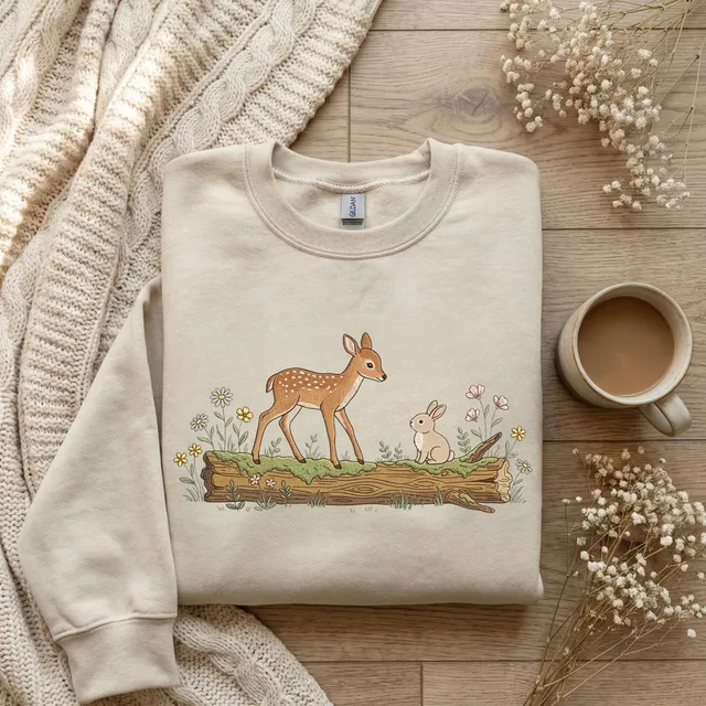 Woodland Deer Bunny Sweatshirt – Cute Forest Animals