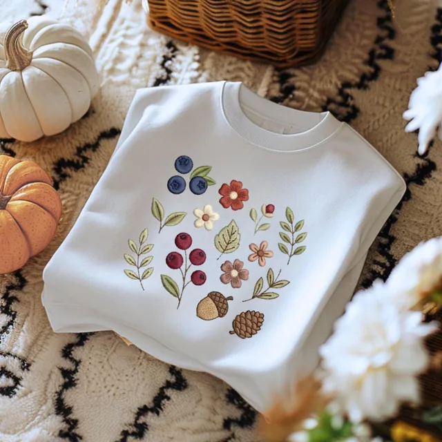 Woodland Floral Sweatshirt – Leaves Berries Acorn Cottagecore Nature Aesthetic Graphic Crewneck Pullover