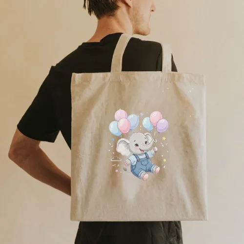 Baby Elephant Balloon Tote Bag – Cute Nursery Animal Newborn Gift Infant Aesthetic Canvas Bag