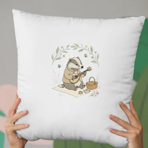 Cottagecore Badger Pillow Cover – Cute Animal Picnic Nature Aesthetic Decorative Cushion