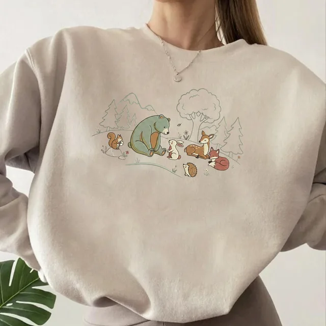 Woodland Animals Sweatshirt – Bear Deer Bunny Forest Friends Cottagecore Cute Nature Aesthetic Graphic Crewneck Pullover