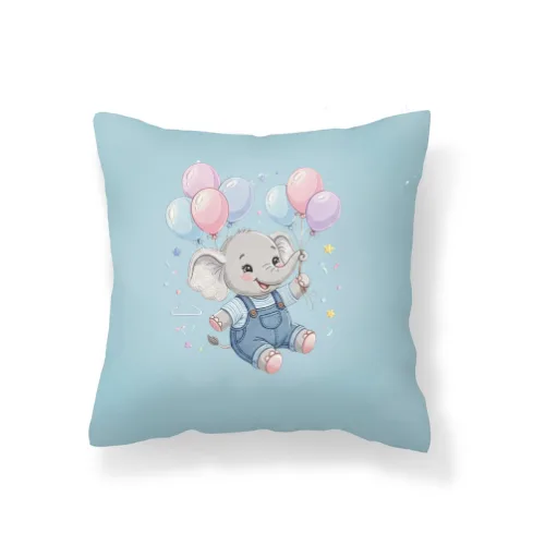 Baby Elephant Balloon Pillow Cover – Cute Nursery Animal Newborn Decorative Cushion