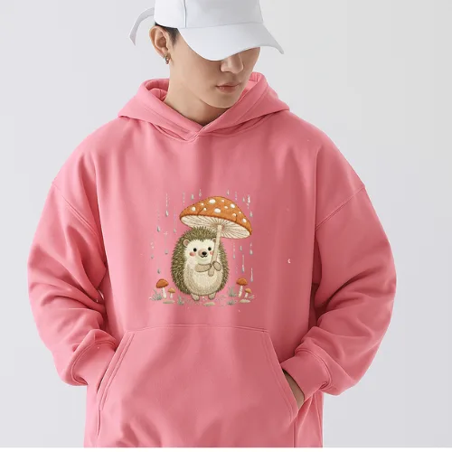 Hedgehog Mushroom Hoodie – Cute Woodland Animal Cottagecore Nature Aesthetic Graphic Pullover