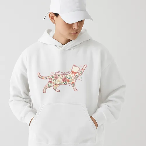 Cat Mama Floral Hoodie – Cute Flower Cat Design Pet Lover Aesthetic Graphic Pullover