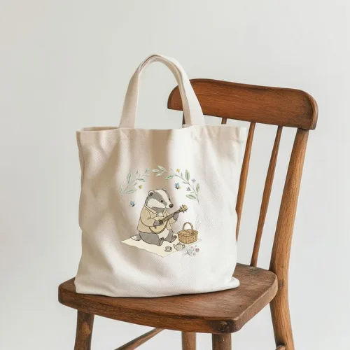 Cottagecore Badger Tote Bag – Cute Animal Picnic Nature Aesthetic Canvas Bag