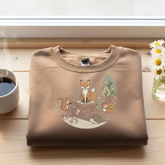 Woodland Animals Sweatshirt – Cute Fox Squirrel Hedgehog Forest Cottagecore Nature Aesthetic Graphic Crewneck Pullover