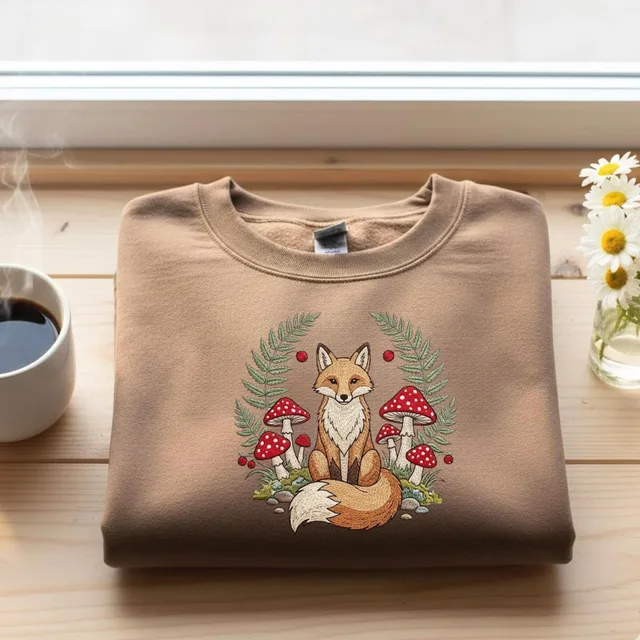 Woodland Fox Sweatshirt – Cottagecore Mushroom Forest Animal Nature Aesthetic Graphic Crewneck