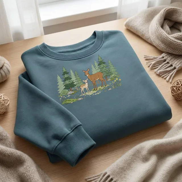 Woodland Deer Sweatshirt – Cute Fawn Forest Animal Cottagecore Baby Aesthetic Graphic Crewneck Pullover